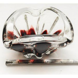 Vintage Hand Blown Art Glass Ash Tray Clear and Purple/Plum Unusual, Nice